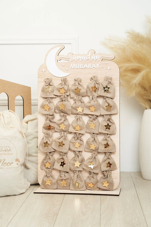 Advent Ramadan Countdown Till Eid Freestanding with Bags - white + gold - Luxe Decor by Lisa