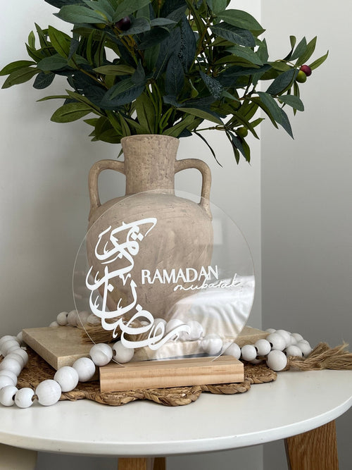 Clear Ramadan Mubarak Circle - Timber base - Luxe Decor by Lisa