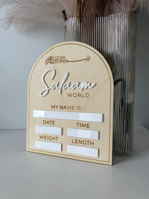 Salaam World Baby Announcement Board - Plywood - Luxe Decor by Lisa